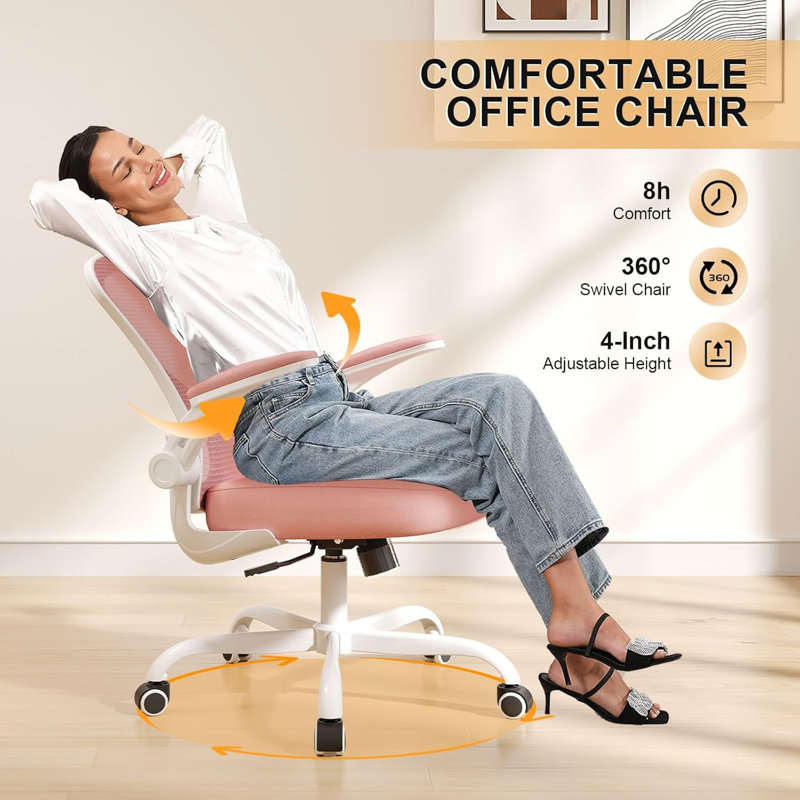 Office Chair, Ergonomic Desk Chairs 330LBS Capacity High Back Mesh Computer Chair With Flip-Up Armrests, Comfy Work With Adjustable Lumbar Support, Rolling Swivel Executive Task