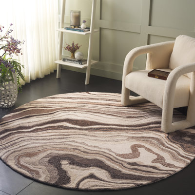 Jamarin Hand Tufted Wool Cotton Abstract Rug in Brown/Ivory