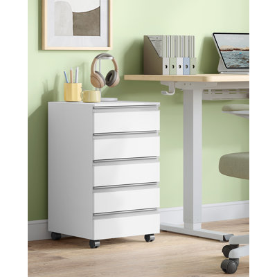 5-Drawer Mobile File Cabinet, Filing Cabinet with Lock and Wheels, Under Desk Storage, Fits A4, Legal, Letter, for Home, Office and School, 40 x 40 x 65 cm