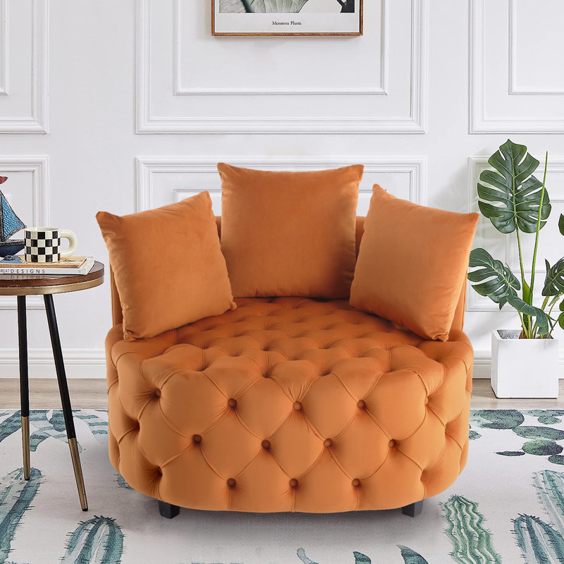 Fauteuil demi-tonneau en velours 36,6 po Keoka, Velours orange