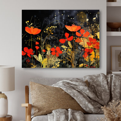 Art moderne moderne orange et vert, fleurs tropicales I - Collages abstraits