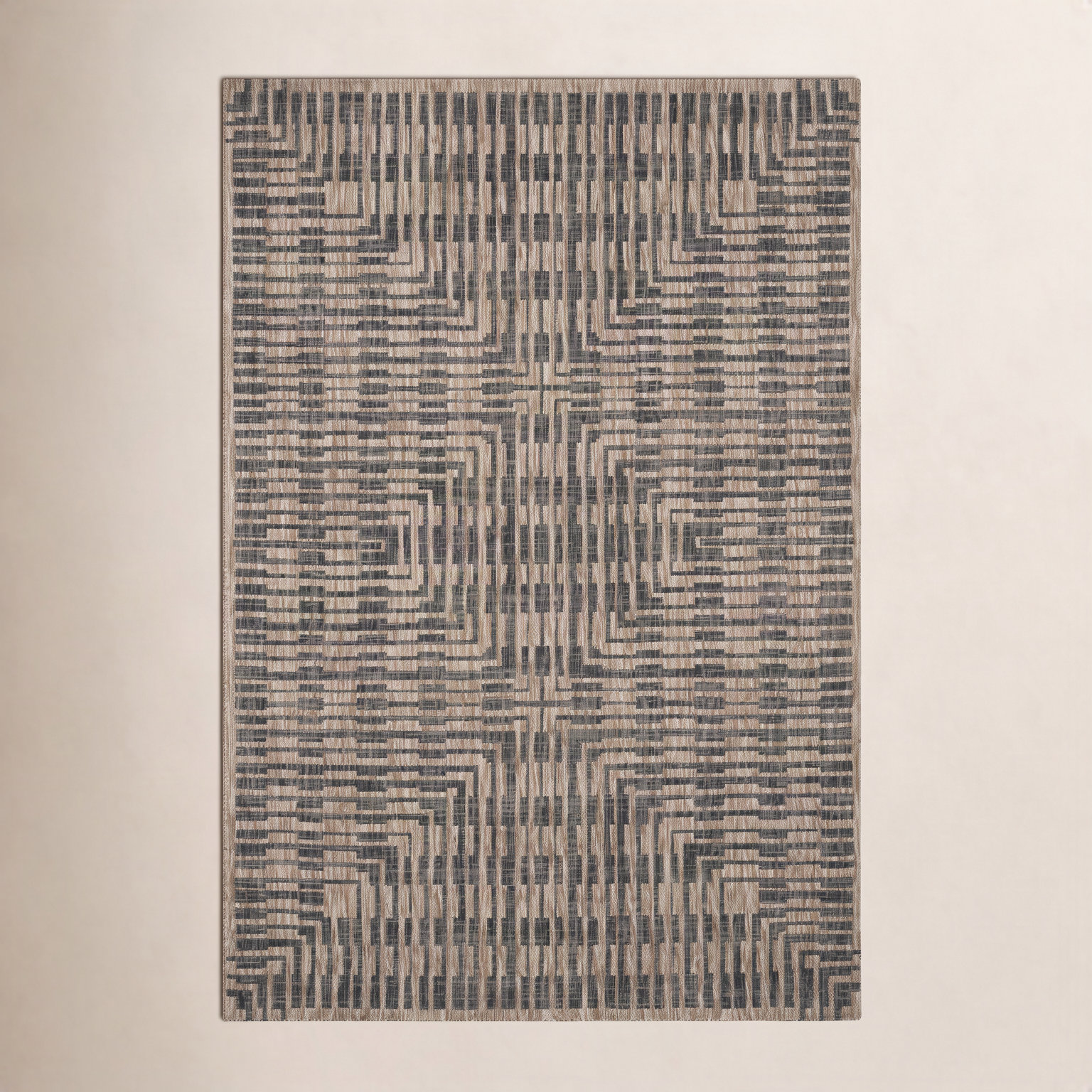 Tiza Brown Black Geometric Outdoor Rug, Rectangle 5'3" x 7'7"