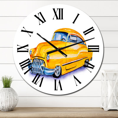 Horloge murale industrielle jaune voiture rétro