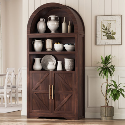 70.9" Tall Elowen Arched Display Storage Bookcase With Open Shelves And Cabinet by Winston Porter