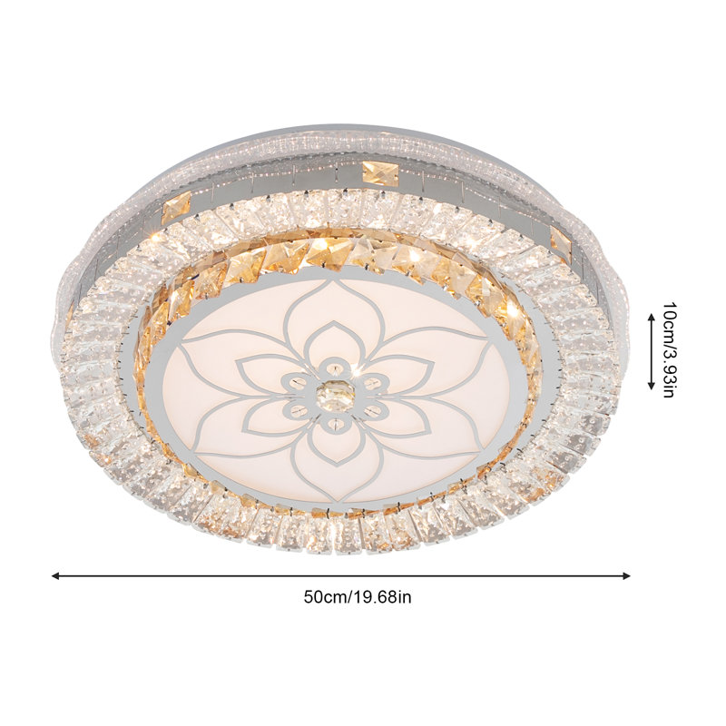 20" Modern Flower Crystal Dimmable Ceiling Light Fixture With Remote Control