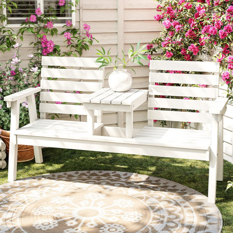 Banc d'extérieur en bois massif Modern Modern, Blanc