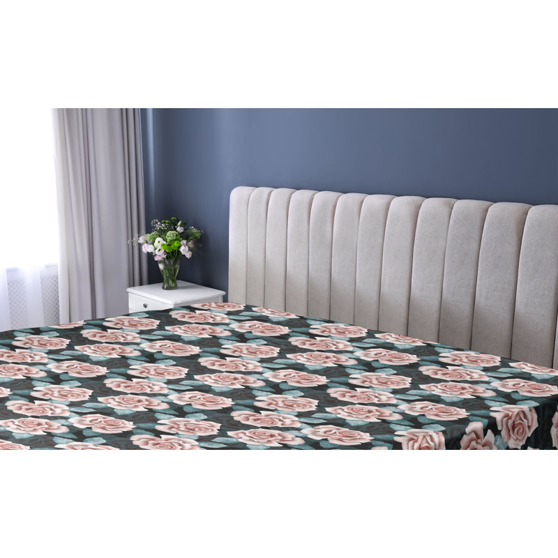 Drap-housse Ambesonne, Bleu sarcelle foncé / motif floral rosé, Drap-housse simple TG