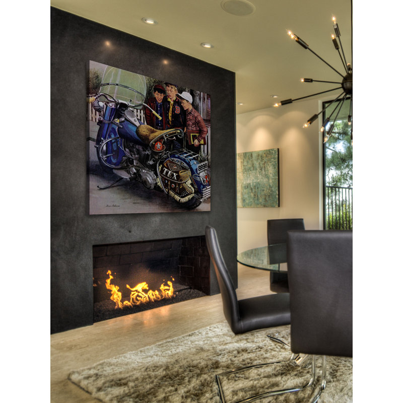 "motocyclette" par stevan dohanos, reproduction d’art sur toile tendue, H 18 po x l 18 po