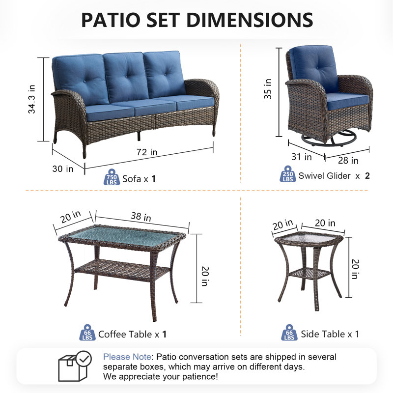 Aristil 5-Person PE Wicker Outdoor Patio Conversation Set With Cushions And Coffee Table, Blue