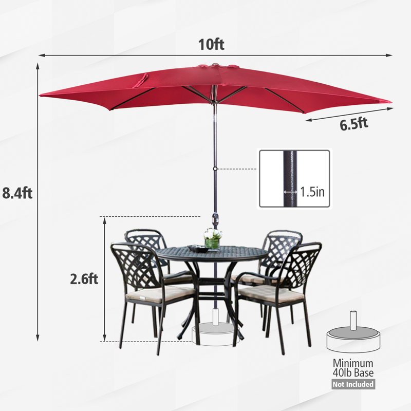 Channay 120'' x 78'' Rectangular Tilt Market Umbrella, Red