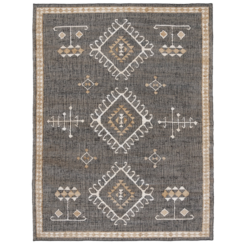 Tapis noir / ivoire en jute tissé à plat à la main Mickie Southwestern, Rectangle 9 pi x 12 pi