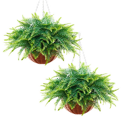 Fougères artificielles, plante de fougère Boston suspendue avec longueur de suspension de 23 pouces, verdure artificielle en plastique pour décoration intérieure et extérieure, pour mur, fête de mariage, maison, jardin de porche, bureau
