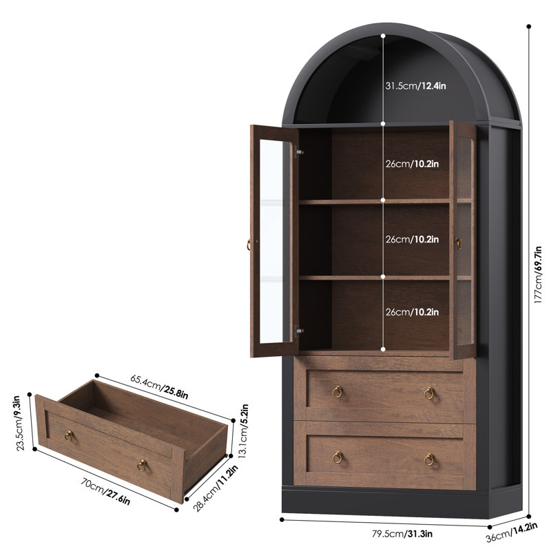 Arched Manufactured Wood Bathroom Cabinet, Black/Brown