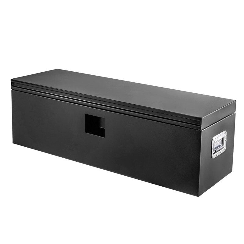 48" Heavy Duty Steel Truck Bed Tool Box, 12-Gauge Lockable Trailer Tongue Chest, Weatherproof Storage Organizer with Pneumatic Strut for RV, Cargo Racks, Black