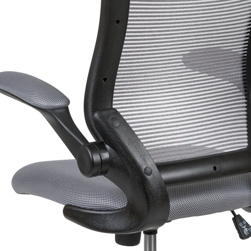 Mid-Back Mesh Ergonomic Drafting Chair with Foot Ring and Flip-Up Arms, Dark Gray