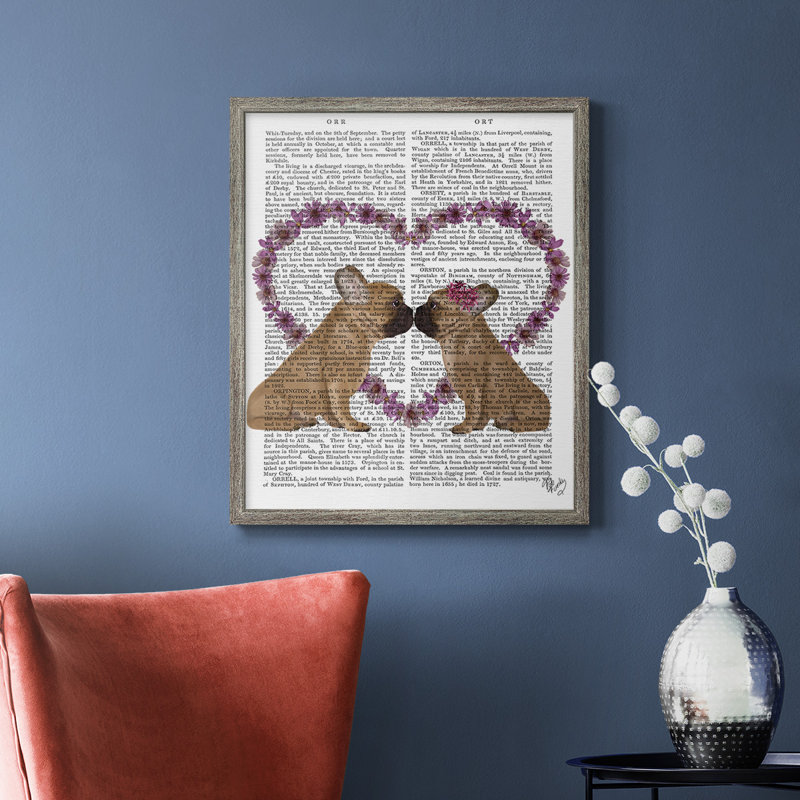 «French Kiss and Flower Heart», toile encadrée de qualité supérieure - prête à être accrochée, Argent patiné