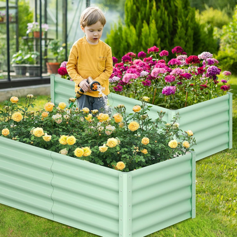 Metal Raised Garden Bed, 46cm H x 91.5cm W x 183cm D, Set of 2, Green