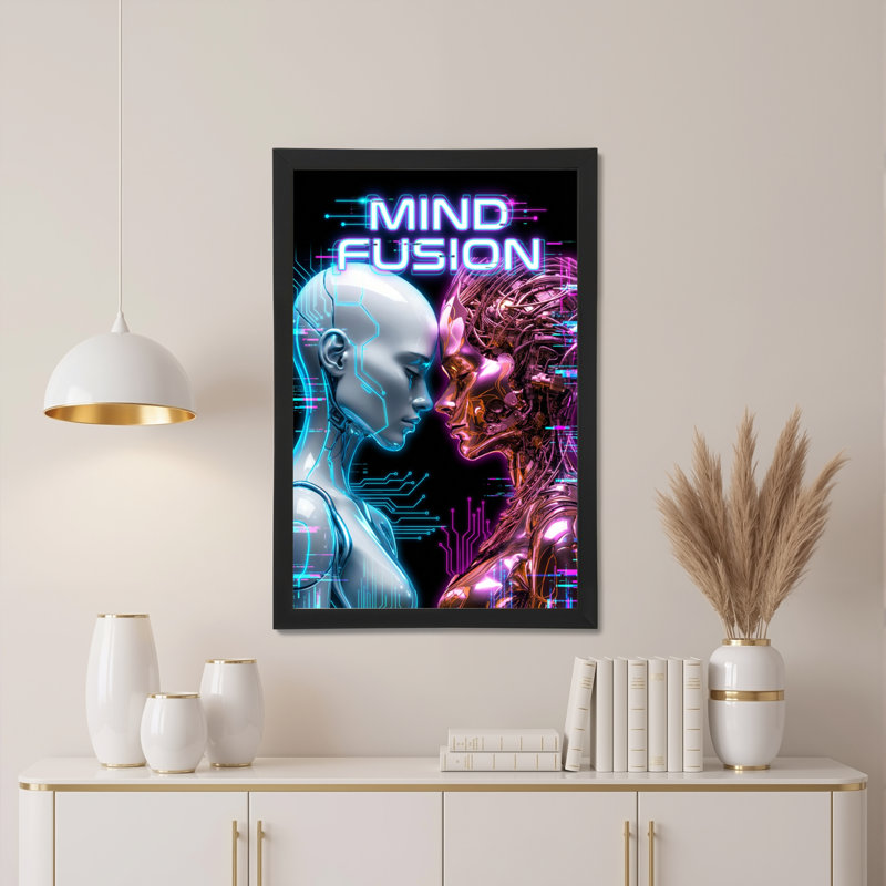 «Mind Fusion Cyberpunk Futuristic Art», reproduction d'art sur toile tendue sur toile, ensemble de 1, H 18 po x l 12 po