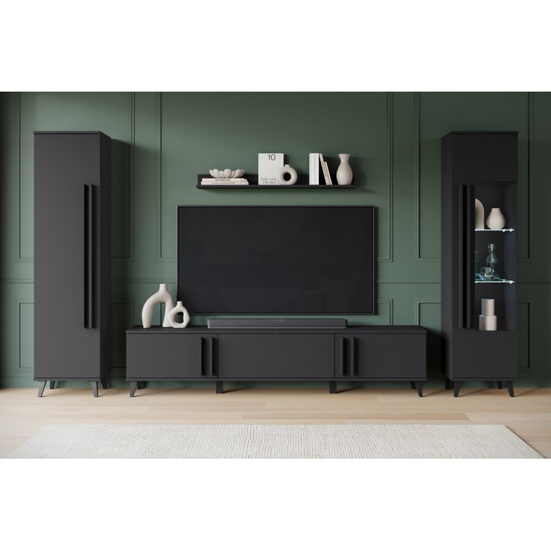 Huron Ii Wall Unit With Led Ligting In Colour: Black, Black