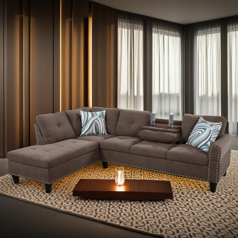 Audora Brown Microfiber Left-Facing Sectional 3-Piece Sofa Living Room Sofa Set