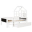 Lit maison avec échelle et tiroirs de rangement pour chambre d'enfant, cadre de lit en bois massif avec 2 tableaux noirs, sans sommier-258777370