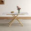 Table de salle à manger rectangulaire moderne extensible avec rallonge rétractable - Plateau en pierre frittée robuste et base en X pour les petits espaces-131429905