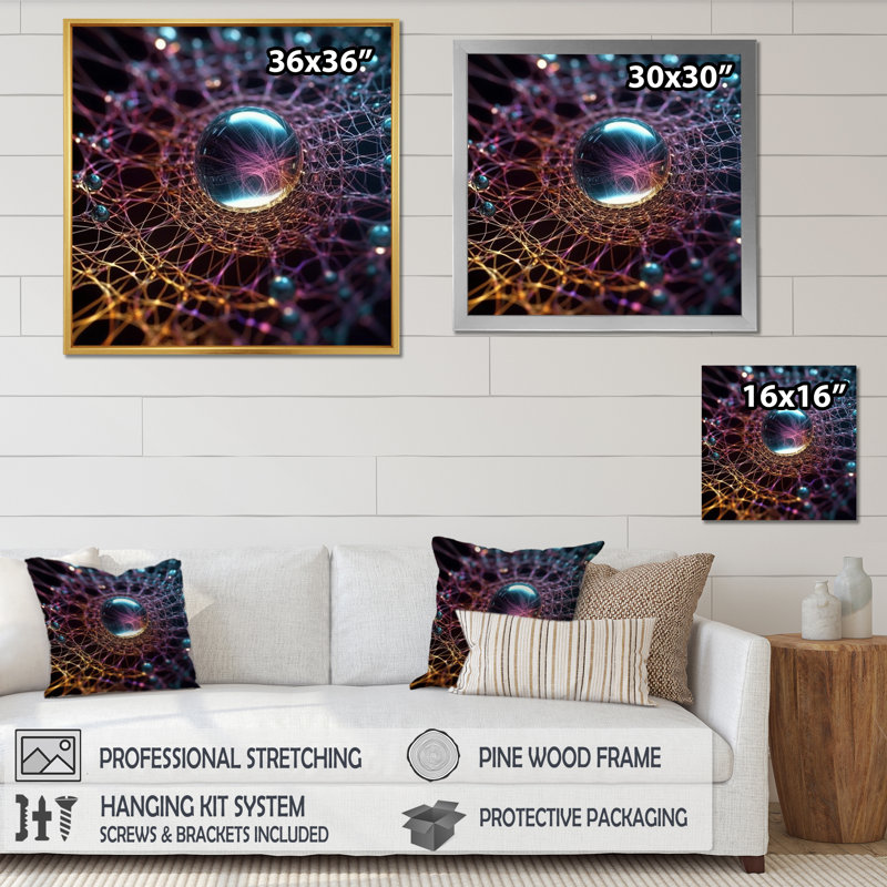 Matrice de fusion de cristaux liquides - fractales, impressions d'art mural, Cadre simple blanc, H 16 po x l 16 po x P 1 po
