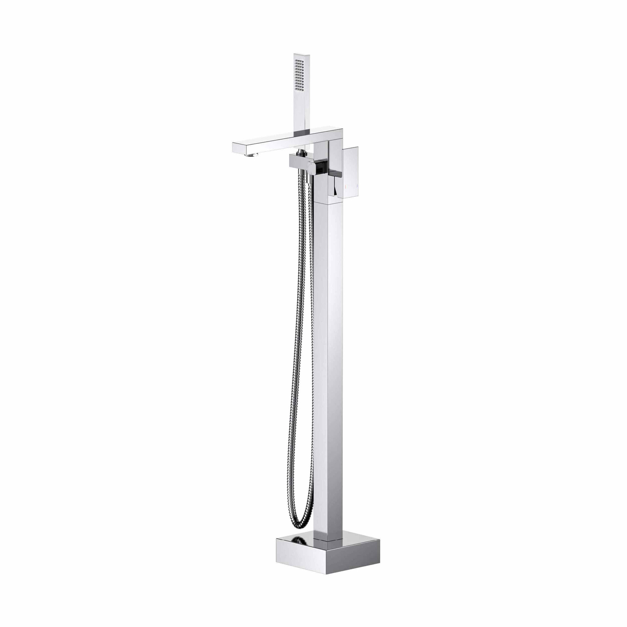 Cube Floor Tub Spout with Diverter, Chrome