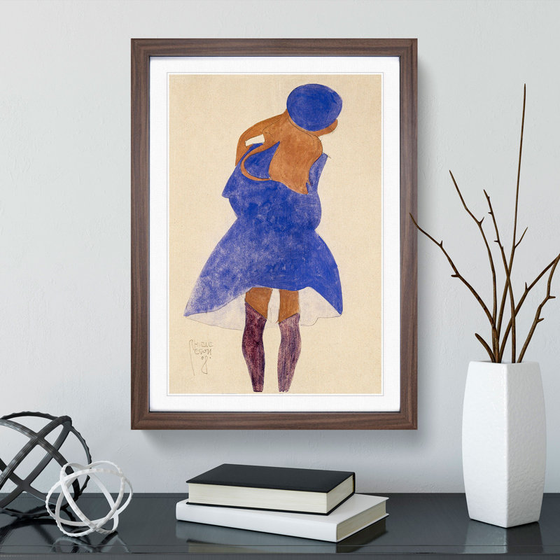 Girl in Blue by Egon Schiele - Picture Frame Painting, 65cm H x 48cm W x 2cm D, Walnut Framed