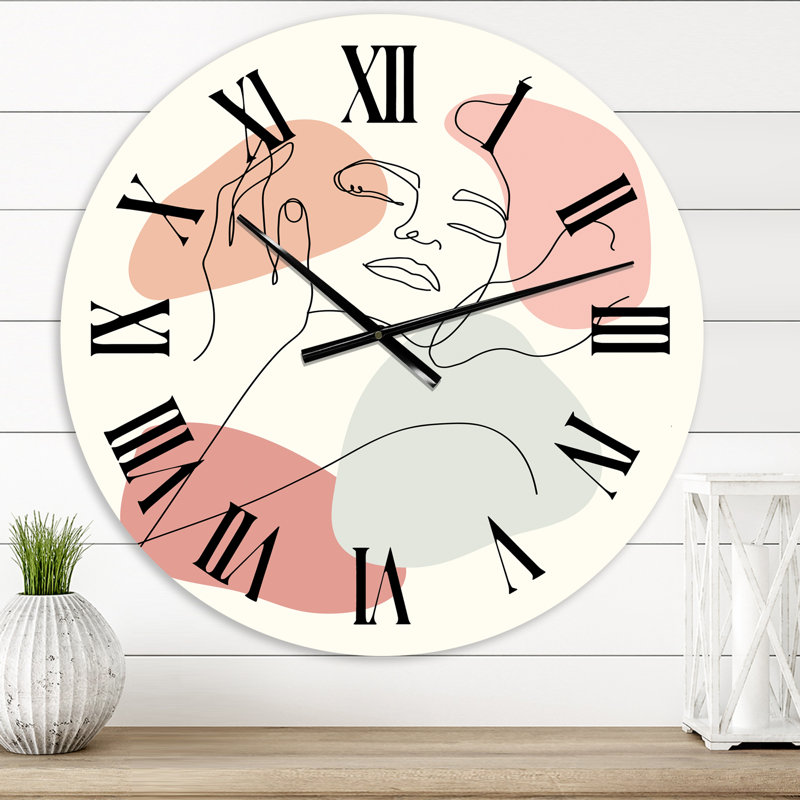 Portrait d'une femme en ligne continue - horloge murale moderne, Moyen