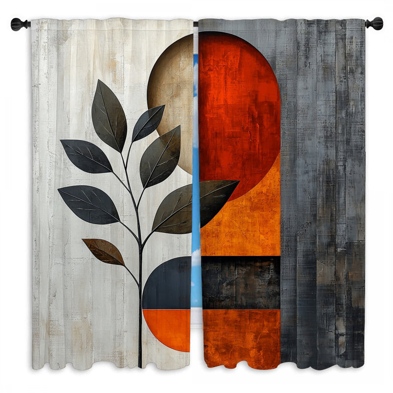 Rideaux de fenêtre à motif botanique industriel à 2 feuilles, L 20 po x L 61 po