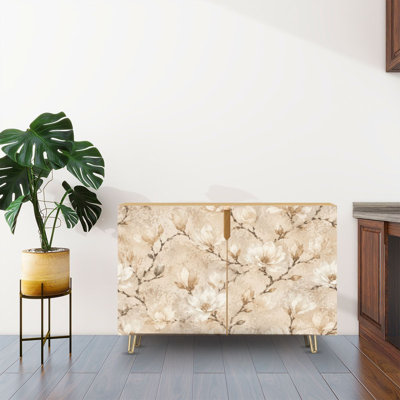 Buffet Buffet avec rangement Magnolia beige floral avec 2 portes pour le salon et la cuisine
