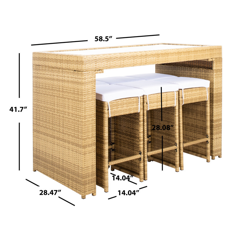 Ensemble repas pour 6 personnes en osier avec table rectangulaire Weisser, Naturel, Blanc