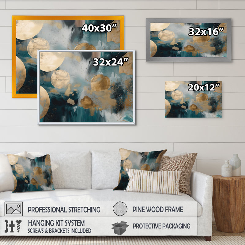 Or vert marbré symphonie III - marbre abstrait art mural salon, H 30 po x l 40 po x P 1,5 po, Toile tendue