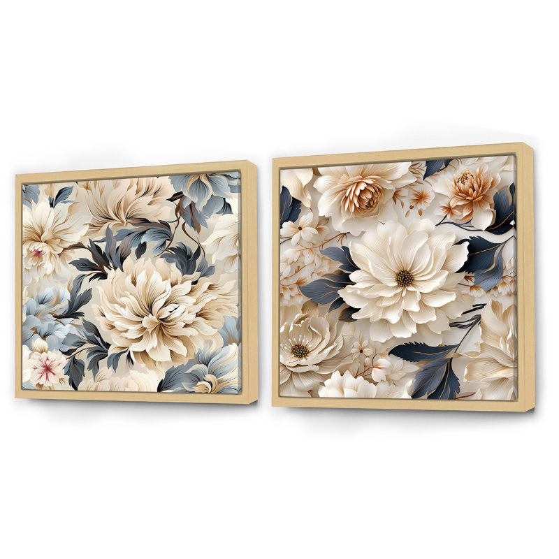 Clématite - ensemble de 2 collages carrés floraux, Cadre flottant brun, H 30 po x l 61 po