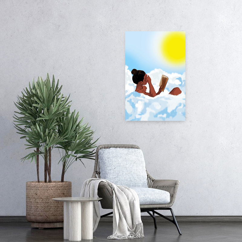 Sunny Cloud Reader Dreamy Peaceful Serene Summer Landscape Wall Art Print 1 Piece Wrapped Canvas Wall Art