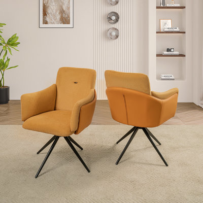 Ensemble de 2 chaises de bureau 360 ° pivotantes pour le bureau à domicile, chaises de salle à manger modernes avec accoudoirs, chaises de chambre rembourrées avec base en métal, fauteuil de maquillage pour meuble-lavabo, salon, chambre à coucher, salle d'étude, salle à manger (orange)