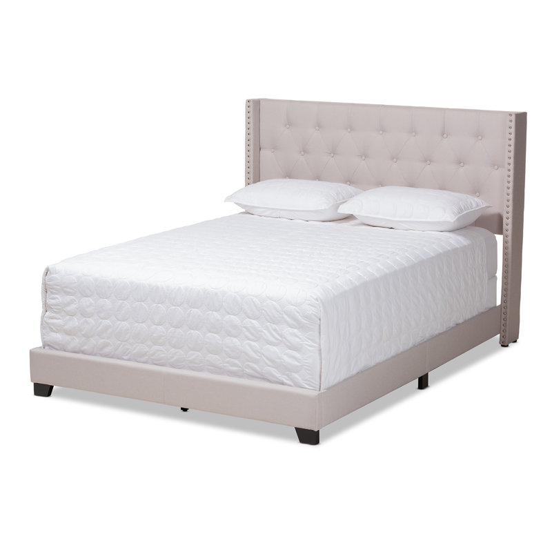 Lit tapissier capitonné standard à profil bas Evis, Très grand, Beige