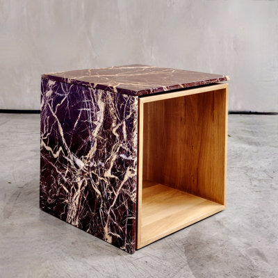 Authentic Italian Marble with Natural Oak Wood Occasional Table / Night Stand