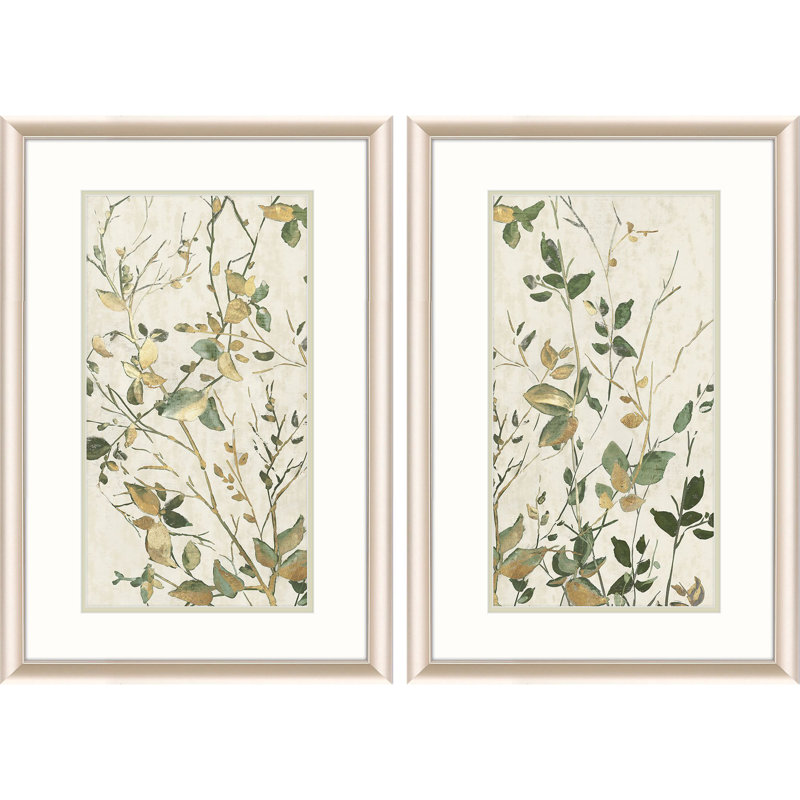 "Golden Green Branches" par Black, ensemble de 2 pièces sur papier