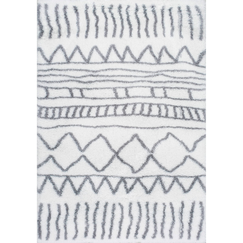 Tapis gris / blanc à motif géométrique Kajuan, Rectangle 9 pi 2 po x 12 pi