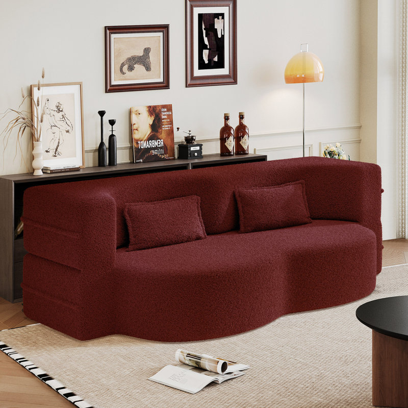 Canapé-lit moderne de 78,7 po avec 2 coussins pour le salon à petit pas, canapé-lit convertible en tissu rembourré de mousse, matelas pliant, aucun assemblage requis