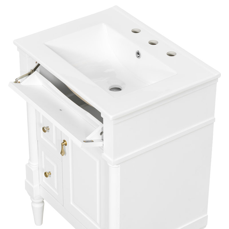 24'' Bathroom Vanity With Ceramic Sink Top, White