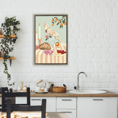 Petit déjeuner avec cadre flottant oiseau Cockatiel, design par Florentina Dolci