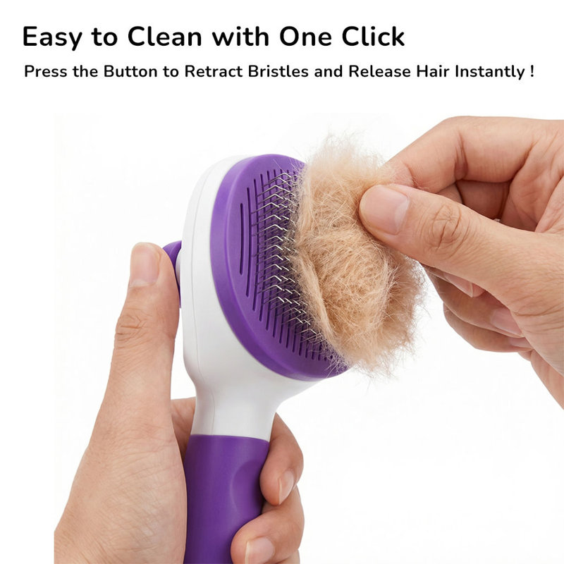Fido Fave Self-Cleaning Deshedding & Dematting Dog & Cat Slicker Brush with Quick Release Button, Purple