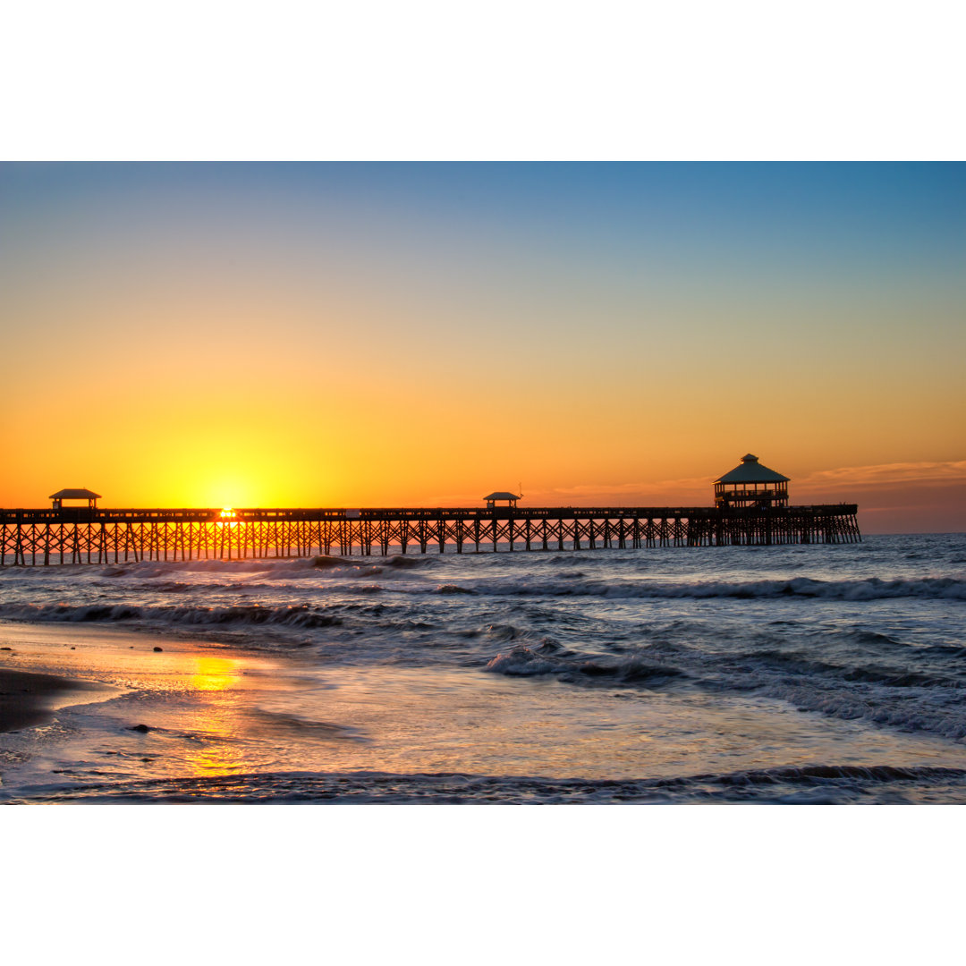 Sunrise At Folly Pier - Wrapped Canvas Print