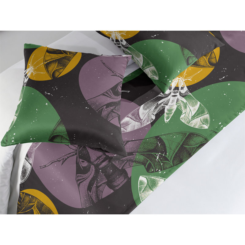 Ambesonne Nature Bed Runner Set Abstract Moth Sketchy Print Orange Pale Lilac, King