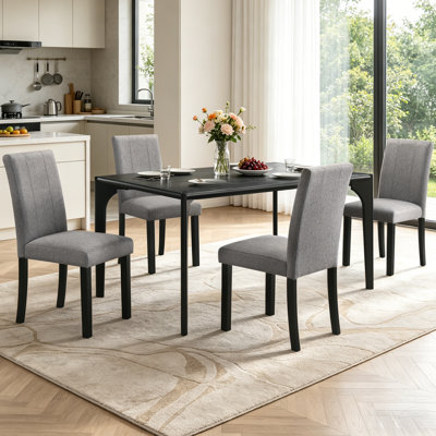 5-Piece Dining Table Set, 59" Rectangular Wood Table with 4 Upholstered Chairs with S-Spring Support, Modern Kitchen Table Set for Dining Room, Small Space