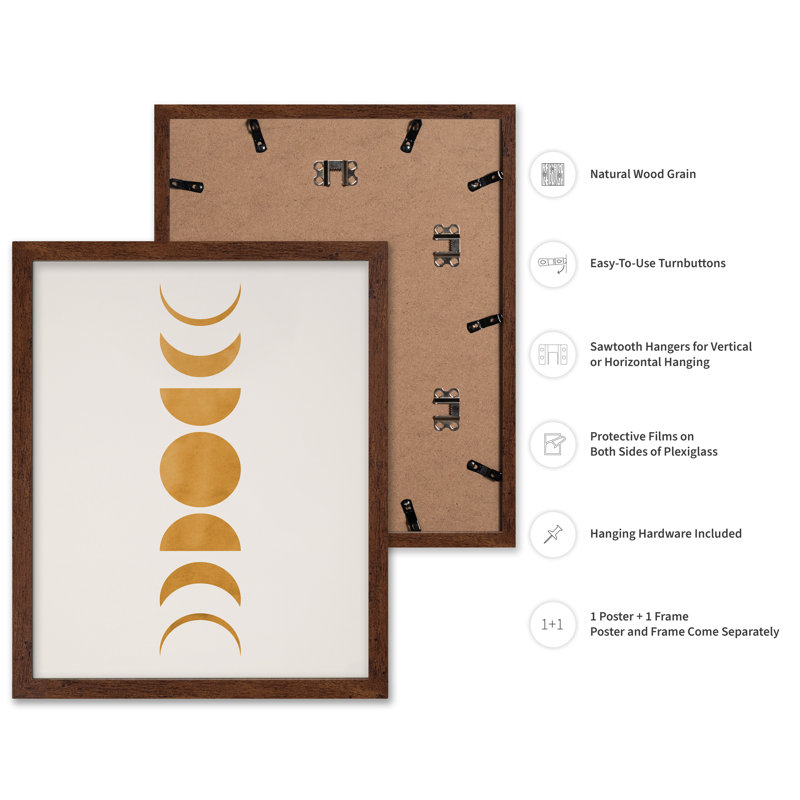 Phases de la lune no 1, 11"H x 14"W, Affiche, Brown Framed