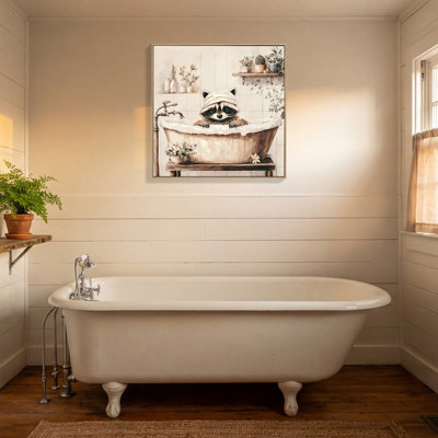Art mural de salle de bain de raton laveur, peinture de raton laveur dans la baignoire, art mural de salle de bain animal noir et blanc